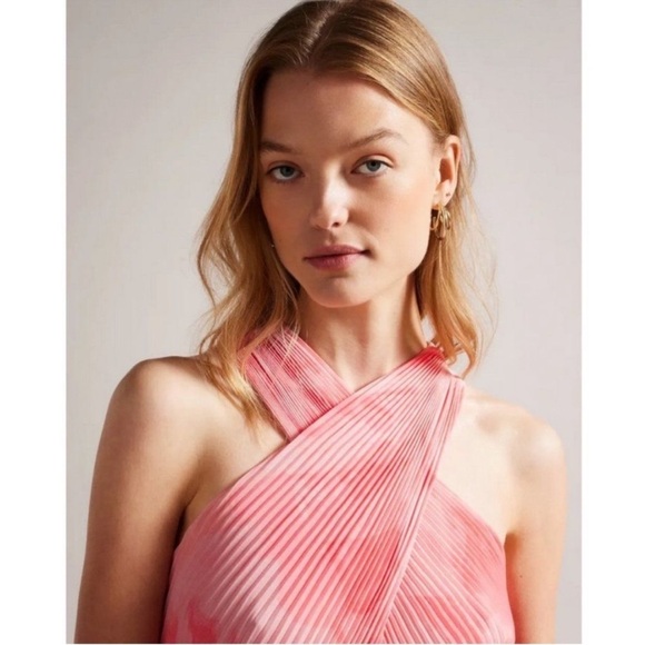 Ted Baker 'Mirelia' Cross Front Pleated Midi Dress - Coral - Picture 2 of 7